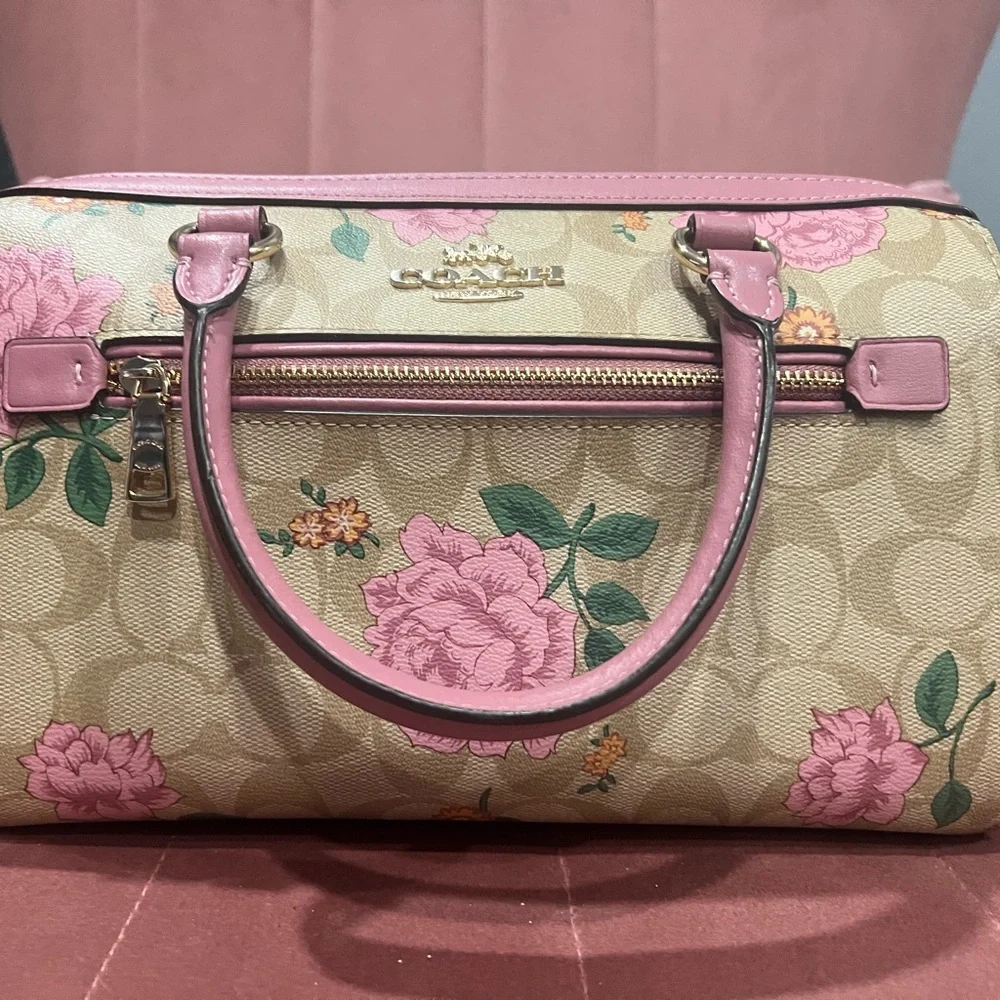 Coach Floral Satchel in Beige and Pink - Picture 7 of 7